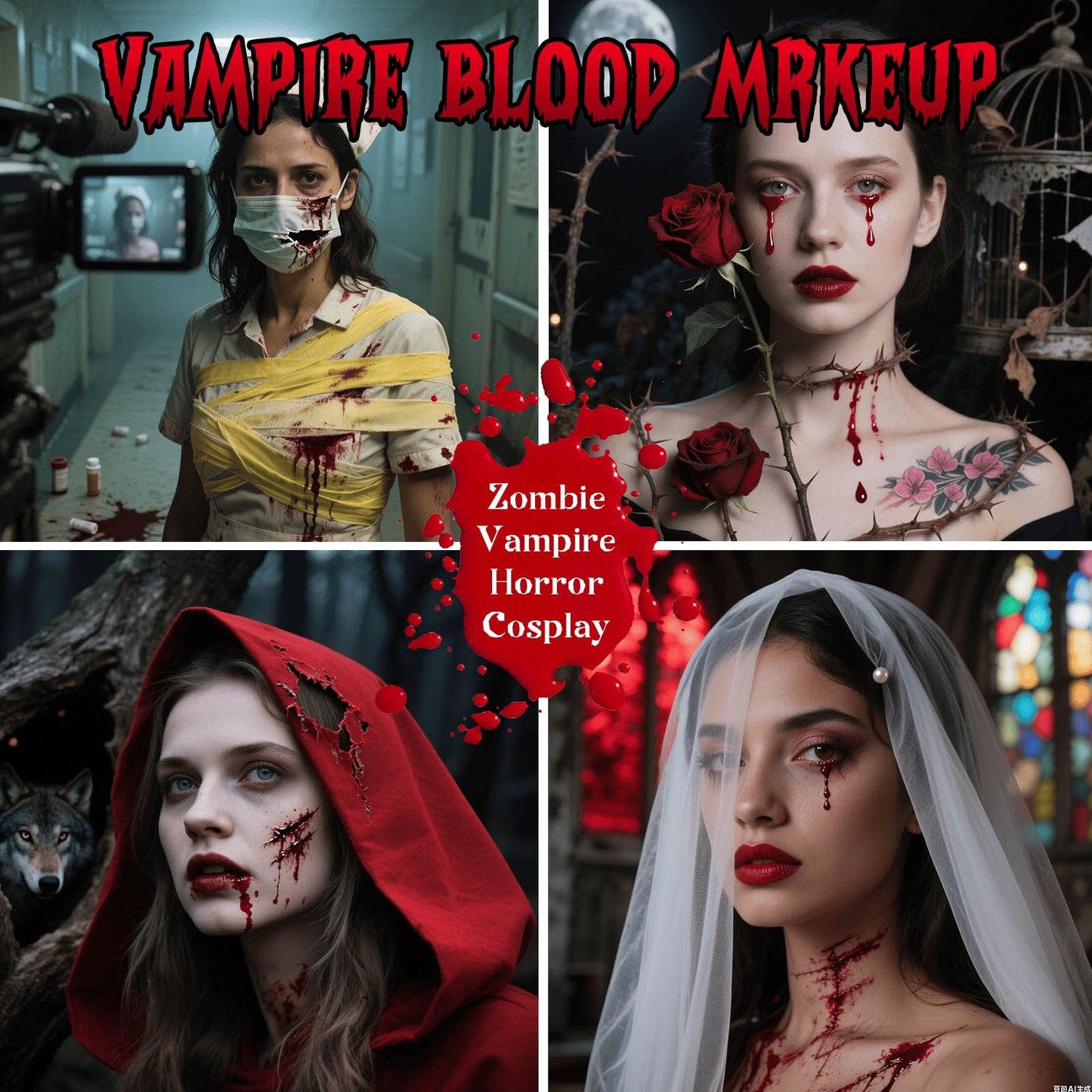 Vampire Blood Fake Blood Kit - Coagulated Gel, Spray & Dripping Liquid for Realistic Vampire Zombie SFX Makeup, Skin-Safe Washable Special Effects Beauty & Personal Care ErkangNest