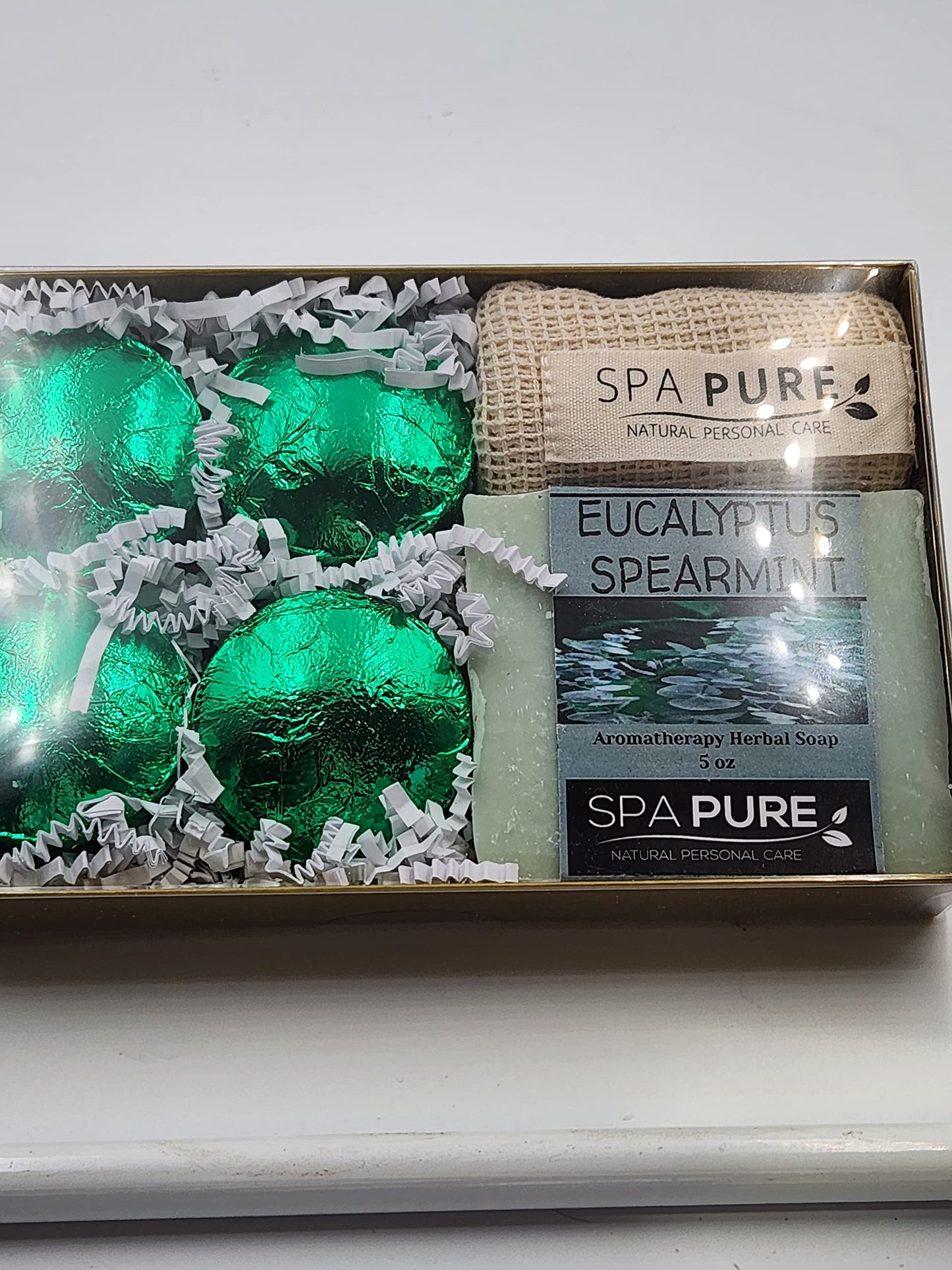 Spa Pure Aromatherapy Gift Set: Eucalyptus Spearmint Artisan soap, 4 Shower Steamers, made with plant based ingredients, steamer bag & soap bag Beauty and Personal Care Spa Pure