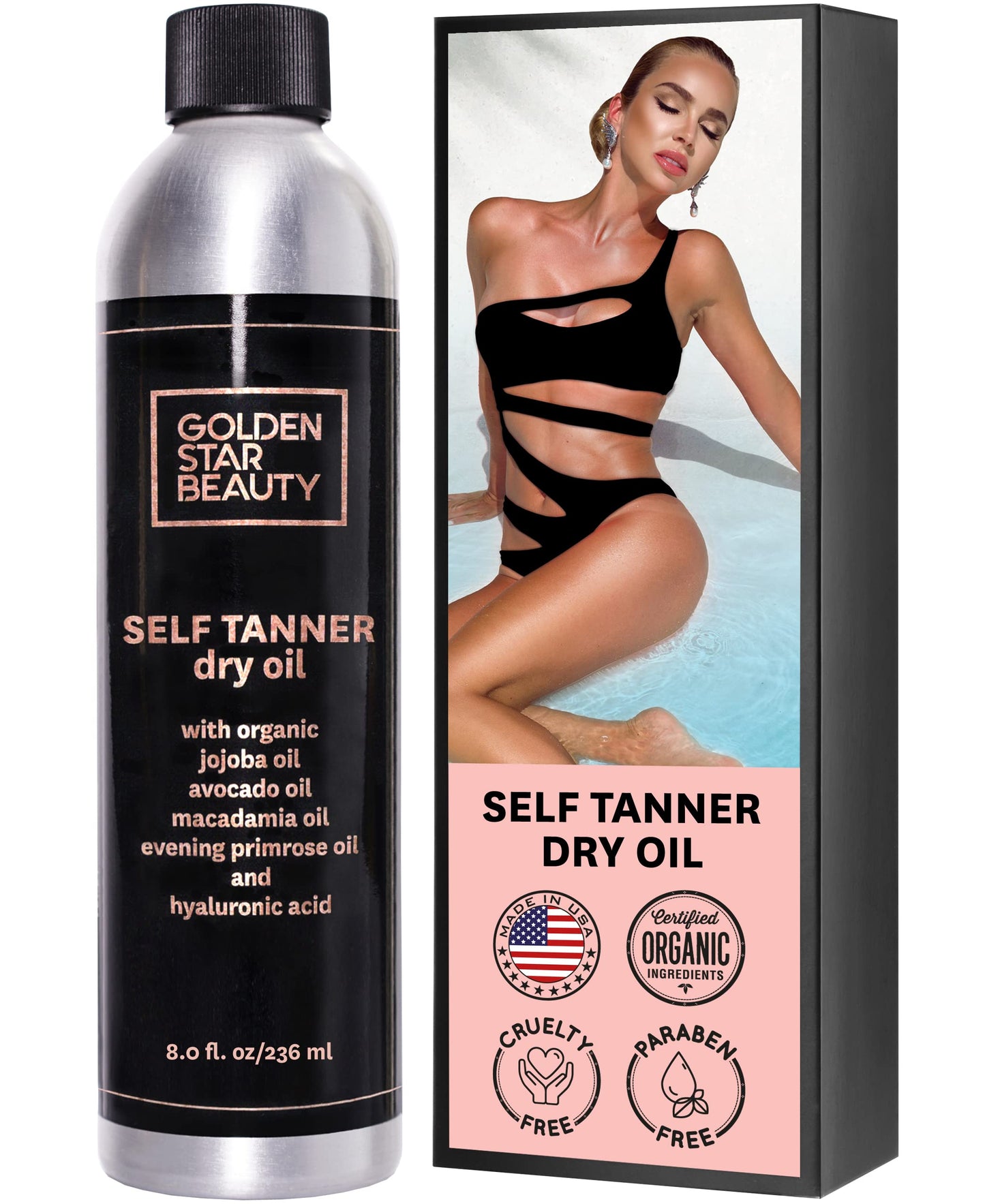 Self Tanner Oil - Natural Sunless Tanning Spray w/Hyaluronic Acid and Organic Oils, Clear Gradual Fake Tan Sprayer for Perfect Golden Glow 8.0 fl.oz Beauty & Personal Care GOLDEN STAR BEAUTY