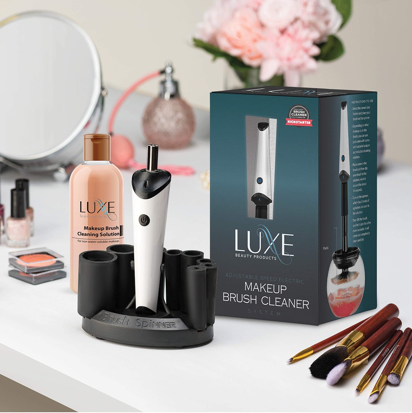 Luxe Electric Makeup Brush Cleaner Machine with Cleaning Solution - USB Charging Station, Automatic Brush Washer and Dryer - 3 Adjustable Speeds Beauty & Personal Care Luxe