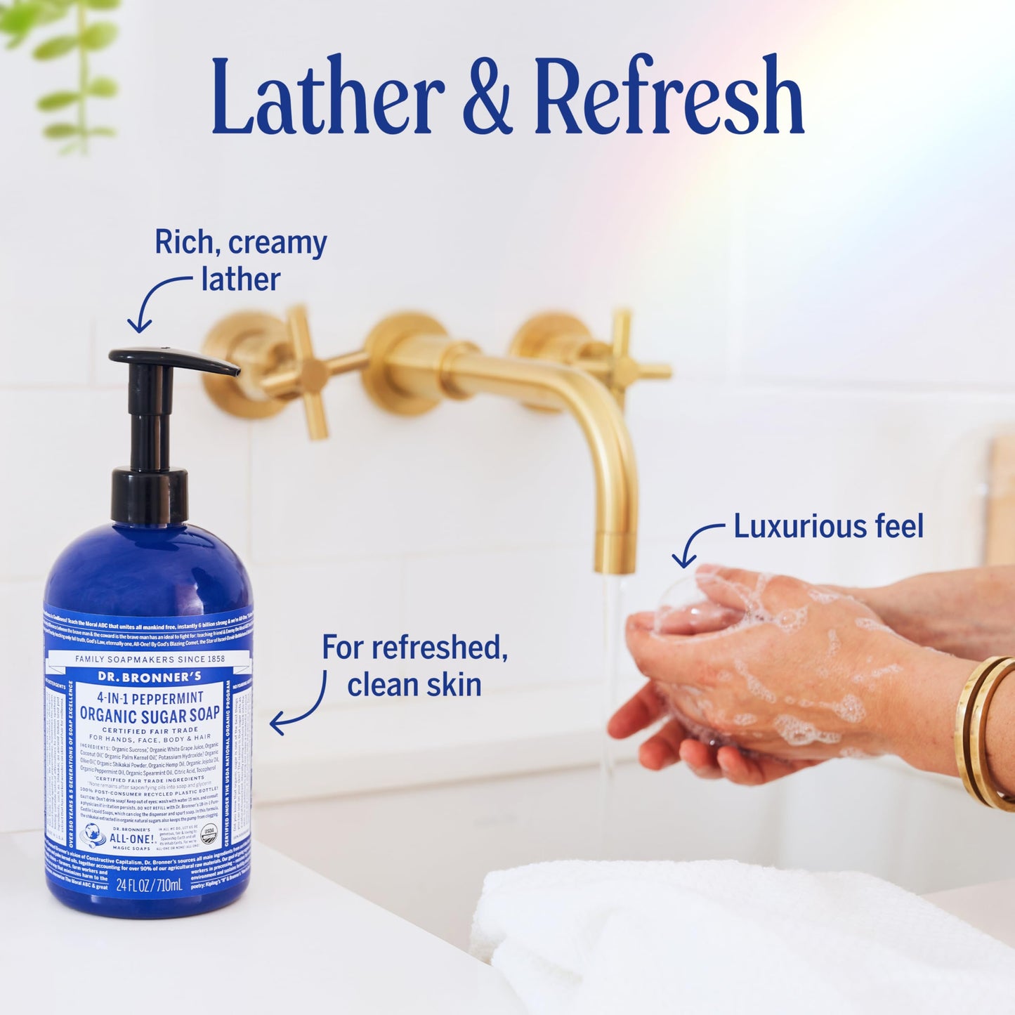 Dr. Bronner's - Organic Sugar Soap (Peppermint, 24 Ounce) - Made with Organic Oils, Sugar & Shikakai Powder, 4-in-1 Uses: Hands, Body, Face & Hair Beauty & Personal Care Dr. Bronner's