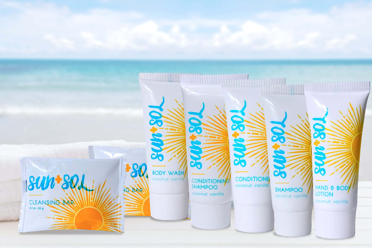World Amenities Sun + Sol Bulk Hydrating Conditioner with Warm Coconut & Vanilla Fragrances, Travel Size Toiletries, Mini Hotel Amenities, 0.7 Oz, 50 Beauty & Personal Care World Amenities