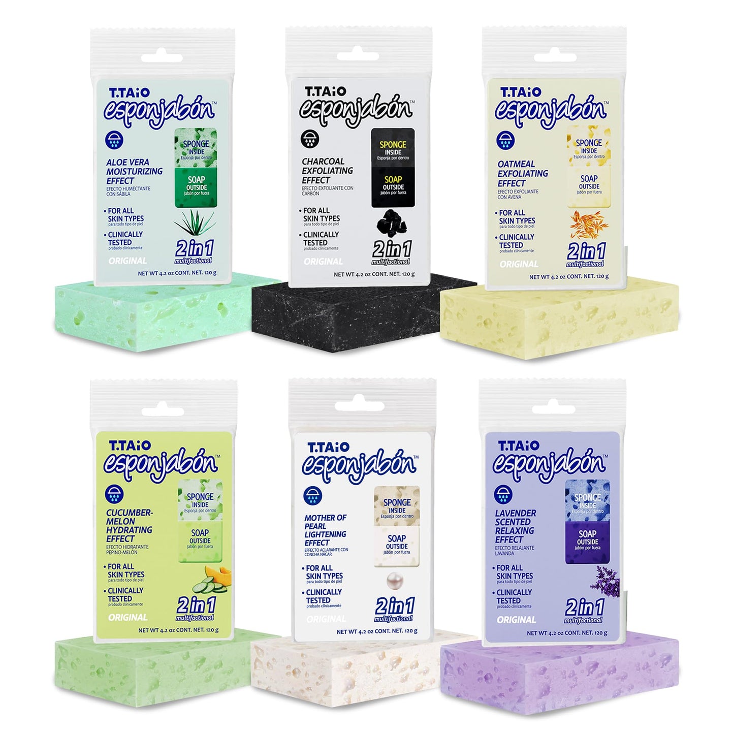 T.Taio Esponjabon Soap Sponge Variety Pack - Shower Scrubber & Bath Wash Scrub - Massage Face - Bathroom Accessories - Mother of Pearl, Aloe Vera Beauty & Personal Care T.TAIO
