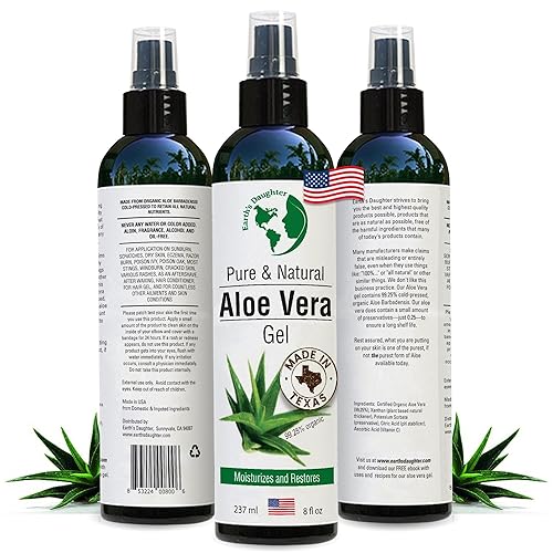Earth’s Daughter Organic Aloe Vera Gel from Fresh Cut 100% Pure Organic Aloe leaves - Fast Absorbing for Face, Skin, Hair & Body - Vegan, Unscented Beauty & Personal Care Earth's Daughter