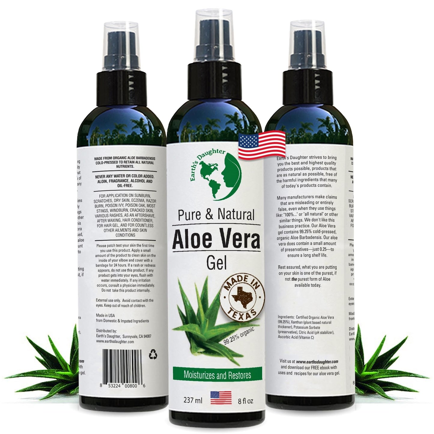 Earth’s Daughter Organic Aloe Vera Gel from Fresh Cut 100% Pure Organic Aloe leaves - Fast Absorbing for Face, Skin, Hair & Body - Vegan, Unscented Beauty & Personal Care Earth's Daughter