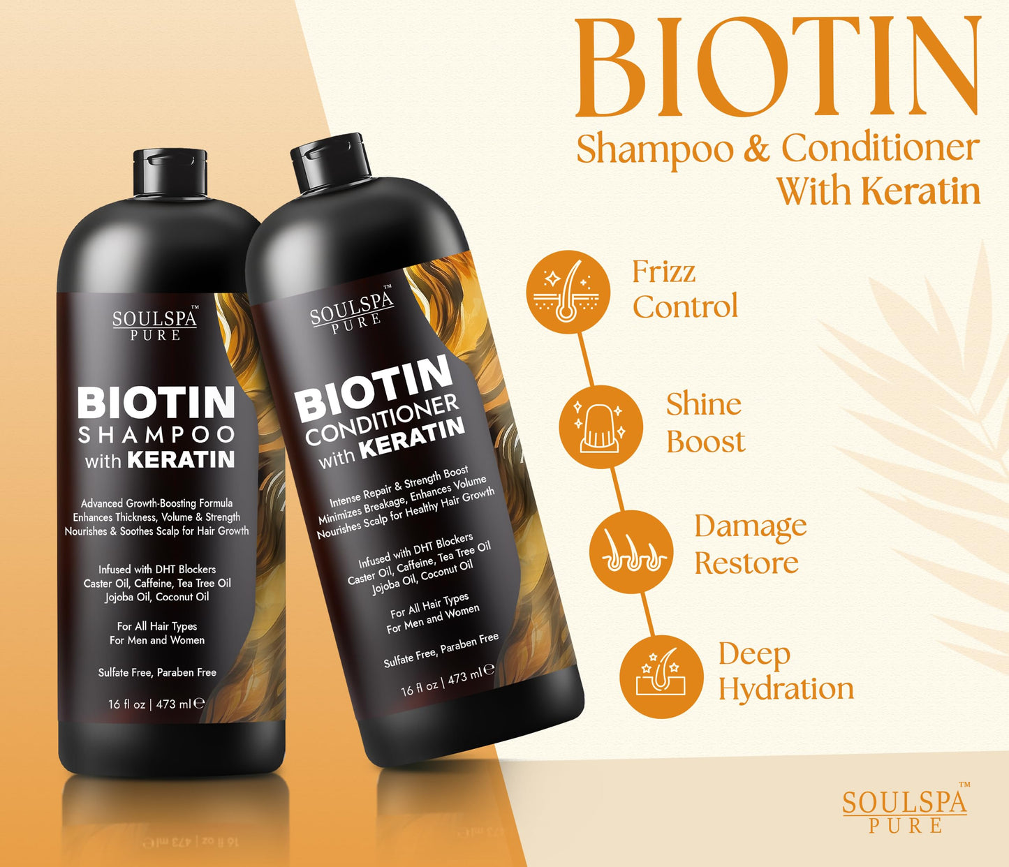 Biotin Shampoo and Conditioner Set with Keratin - Sulfate-Free Advanced Anti-Thinning, Hair Growth Shampoo and Conditioner Combo Repair Formula Beauty & Personal Care SOULSPA PURE