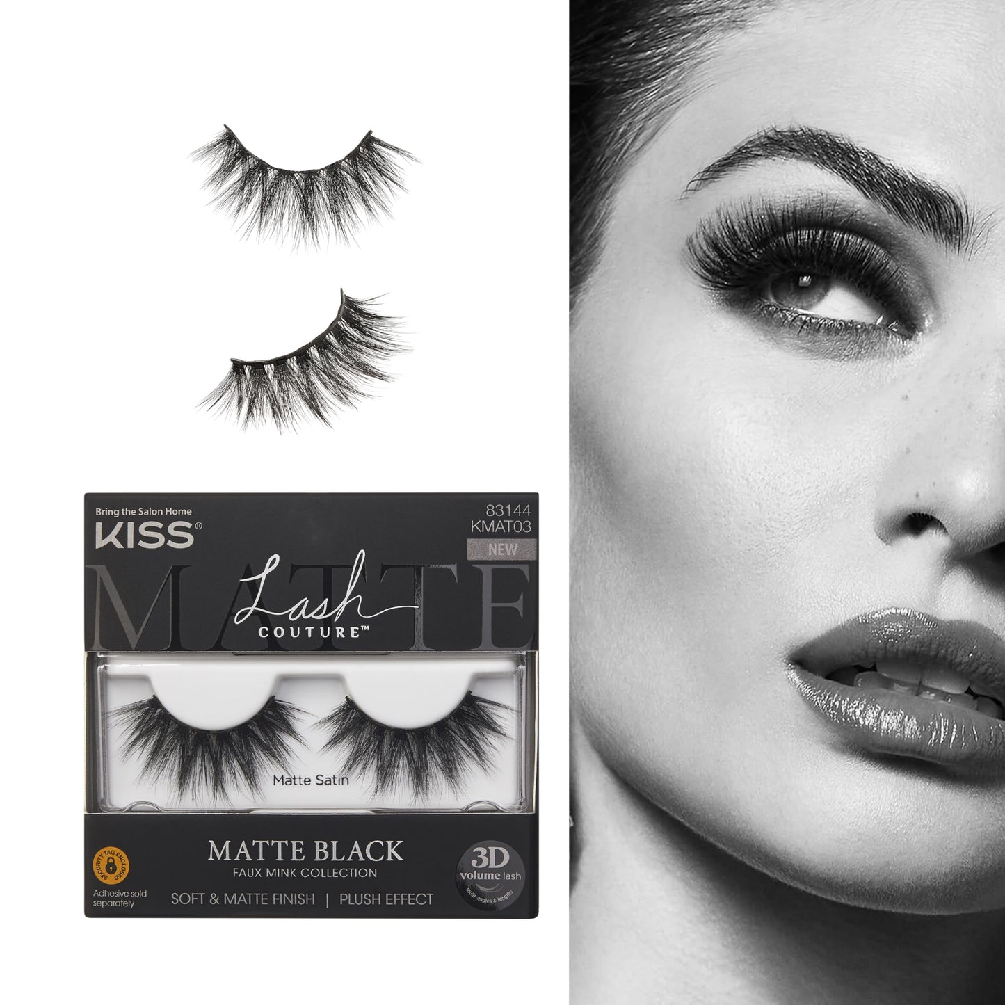 KISS Lash Couture 3D Matte False Eyelashes, 'Matte Satin', 16 mm, Includes 1 Pair Of Lash, Contact Lens Friendly, Easy to Apply, Reusable Strip Lashes Beauty & Personal Care KISS