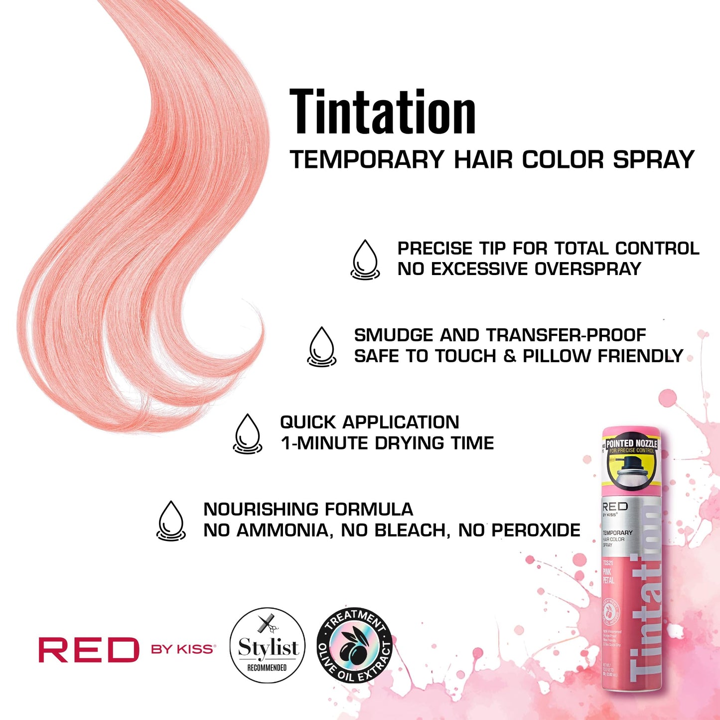 Red by Kiss Tintation Temporary Hair Color Spray 2.82oz, Quick-Dry & Smudge-Proof, Vivid Color Washable Hair Dye, Styling Spray Cosplay Halloween Beauty & Personal Care Red by Kiss
