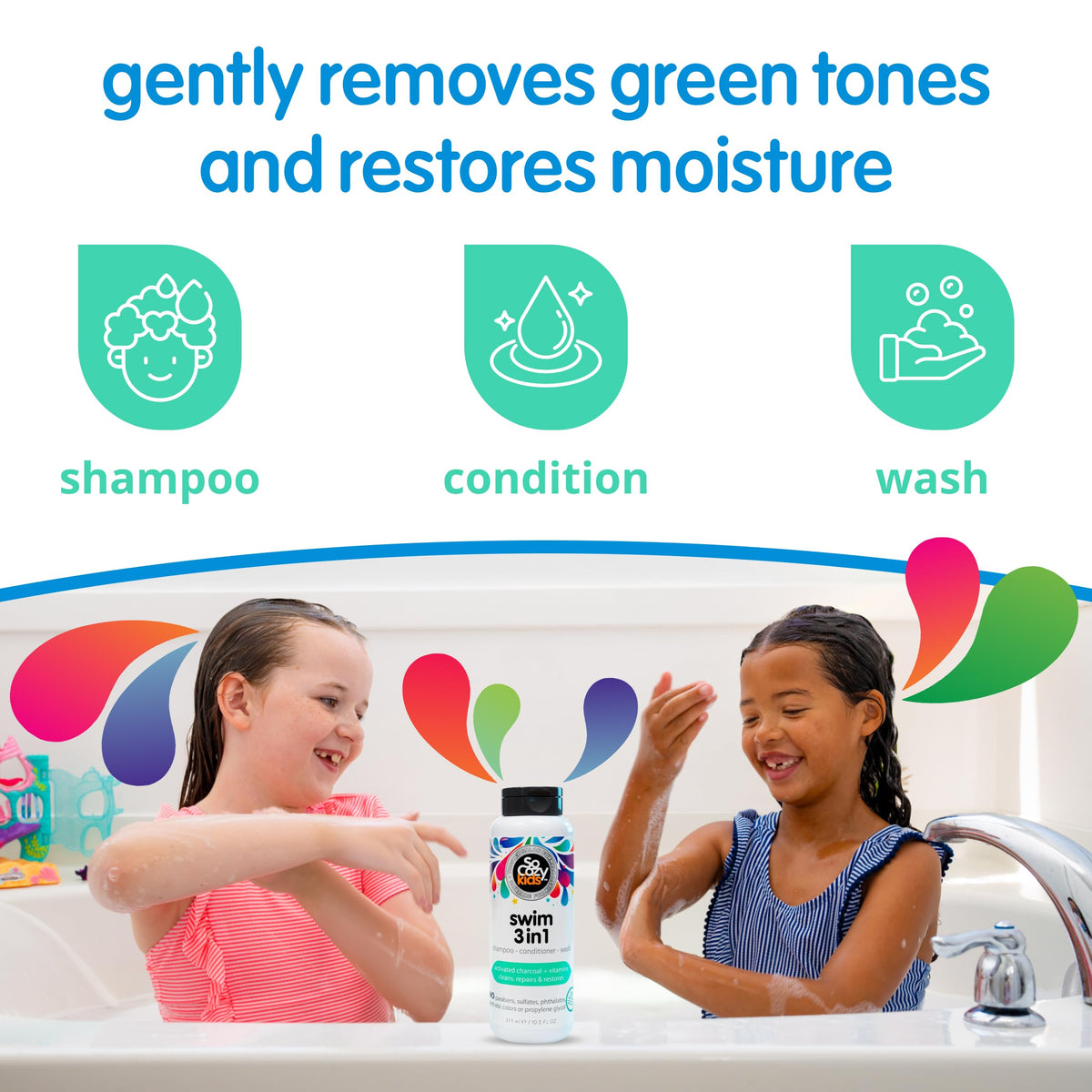 SoCozy Splash Swim 3 in 1 Shampoo + Conditioner + Wash, 10.5 Ounce ( Pack May Vary )