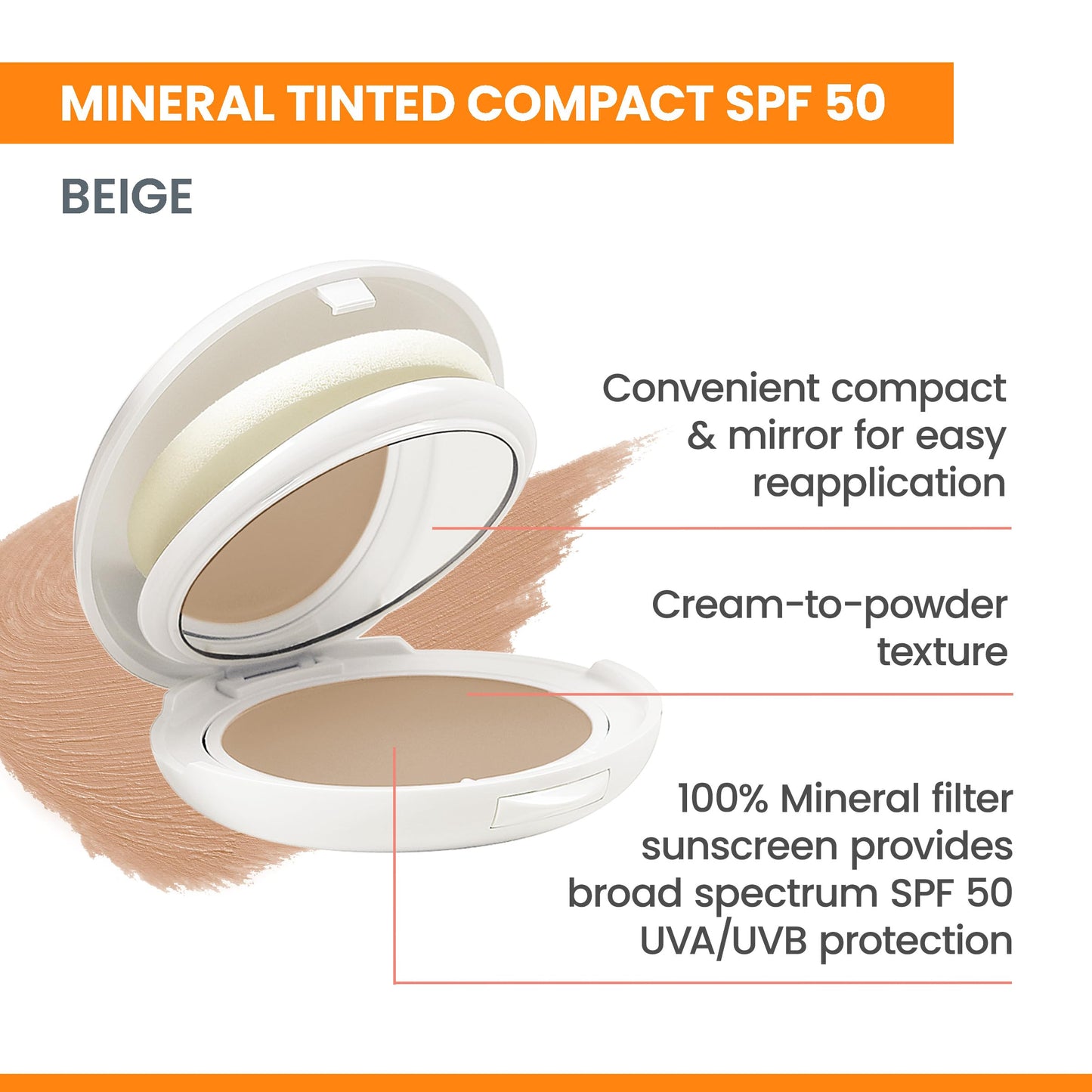 Avène High Protection Beige Tinted Compact, Broad Spectrum SPF 50+, UVA/UVB Blue Light Protection, Tinted sunscreen, 100% Mineral, Water Resistant Beauty & Personal Care Avène