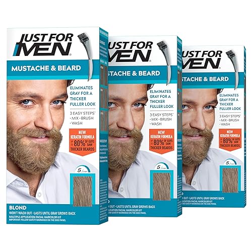 Just For Men Mustache & Beard, Beard Dye for Men with Brush Included, With Keratin Biotin Aloe and Coconut Oil for Healthy Facial Hair - Blond Beauty & Personal Care Just for Men