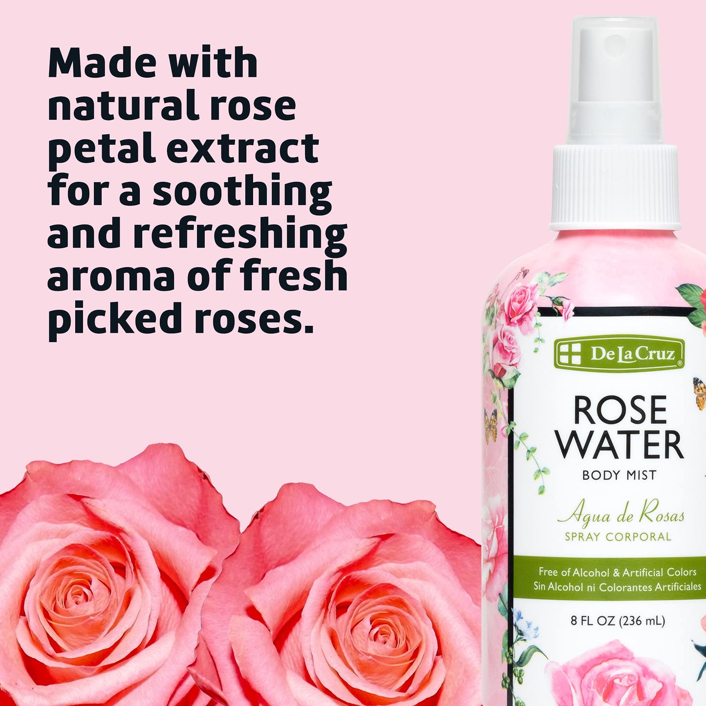 De La Cruz Rose Water Spray, No Parabens or Artificial Colors, Vegan, Made in USA 8 FL. OZ. (2 Bottles) Beauty & Personal Care De La Cruz