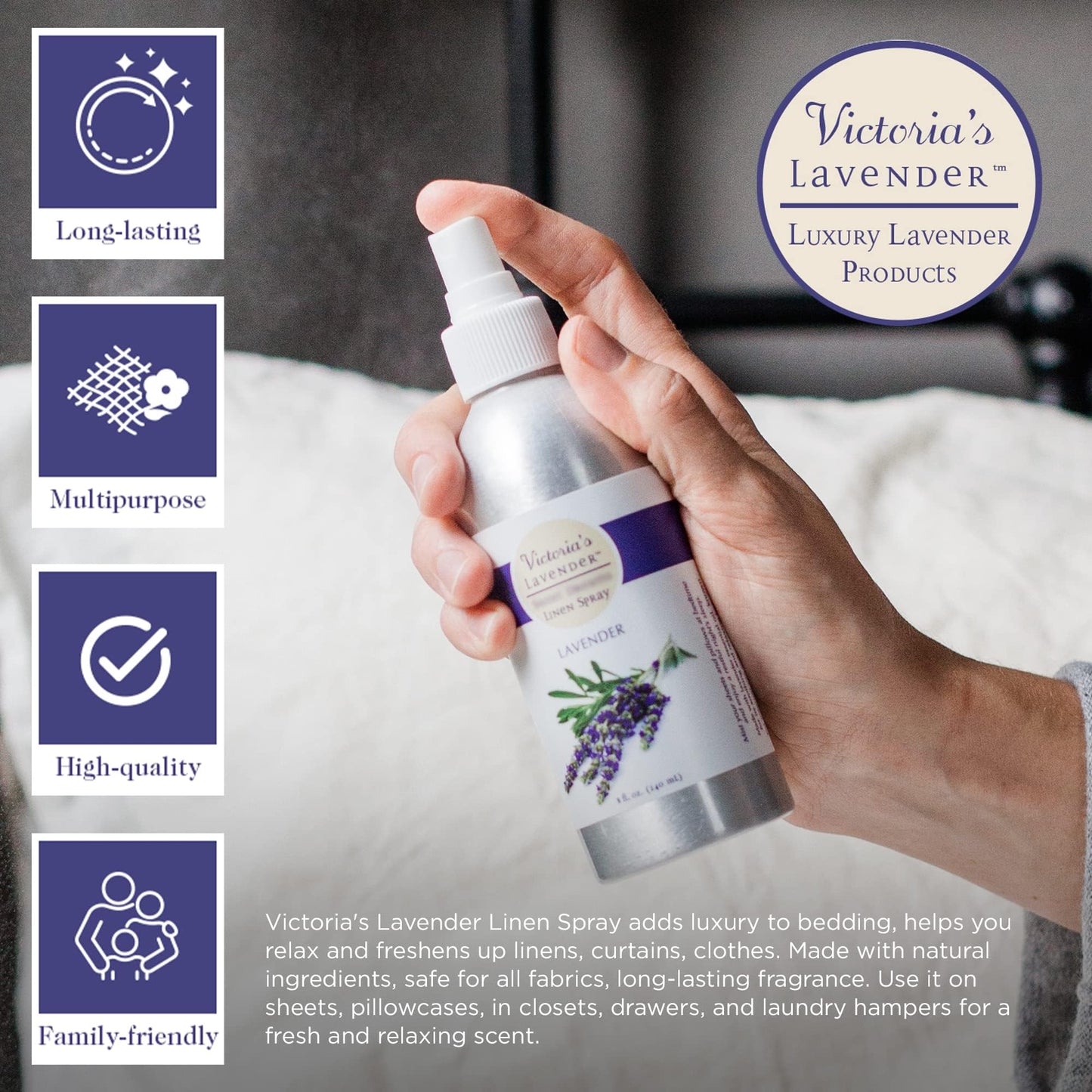 Victoria's Lavender Pillow and Linen Spray Mist (8 oz) and Aromatherapy Body Mist (4 oz) - After Sun Solar Recovery Spray with Aloe Vera and Lavender Beauty & Personal Care Victoria's Lavender