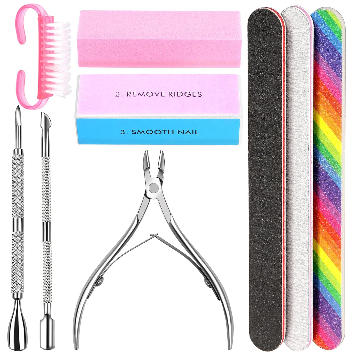 3pcs Double Sided Rectangular Nail File and Buffer, Buffer Block Sponge Polished, Nail Brush, Come with Cuticle Nipper and Pusher, Perfect Manicure Beauty & Personal Care HNYYZL