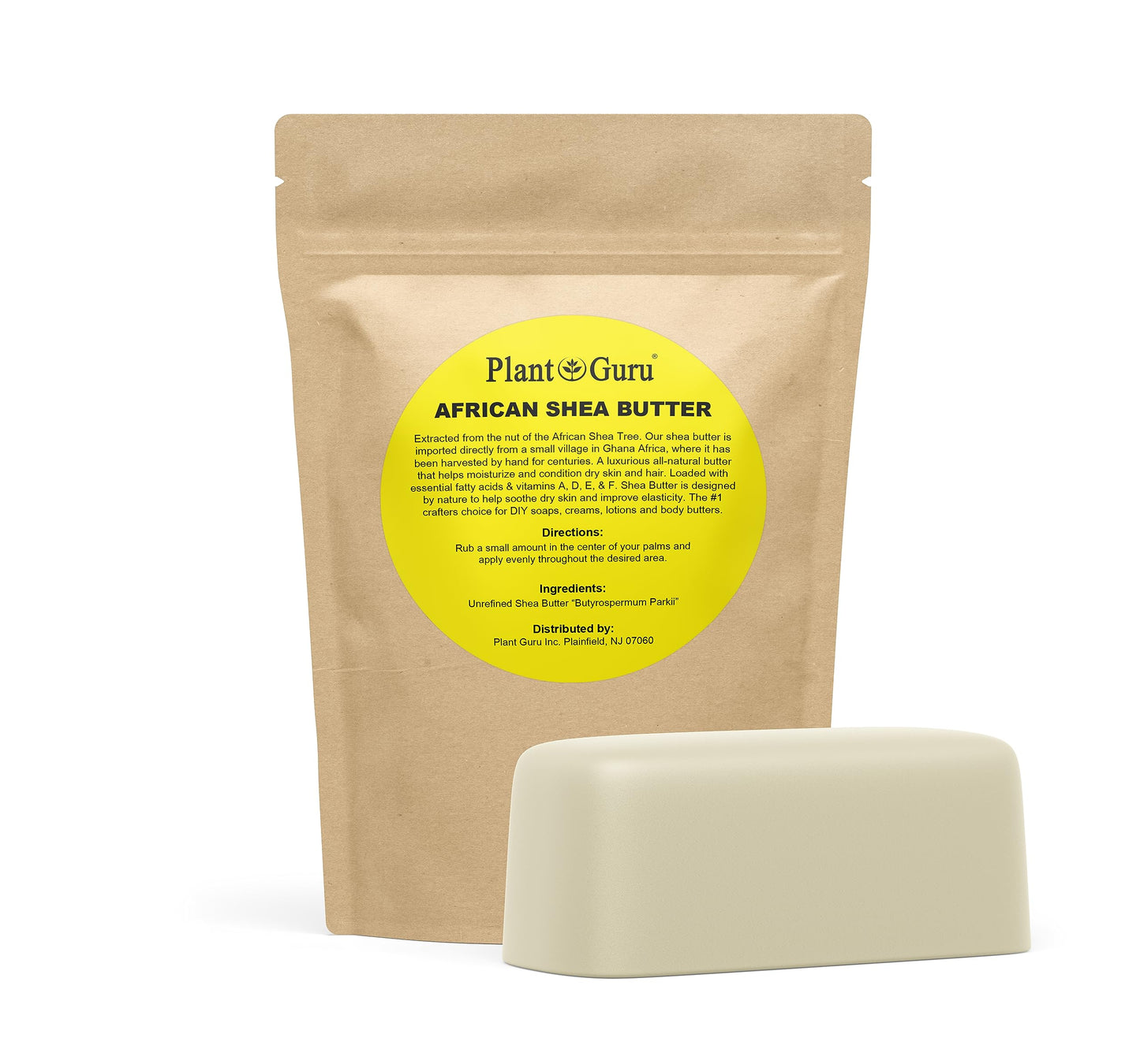 Raw African Shea Butter 1 lb. Bar 100% Pure Natural Unrefined IVORY - Imported From Ghana - Ideal Moisturizer For Dry Skin, Body, Face And Hair Beauty & Personal Care Plant Guru
