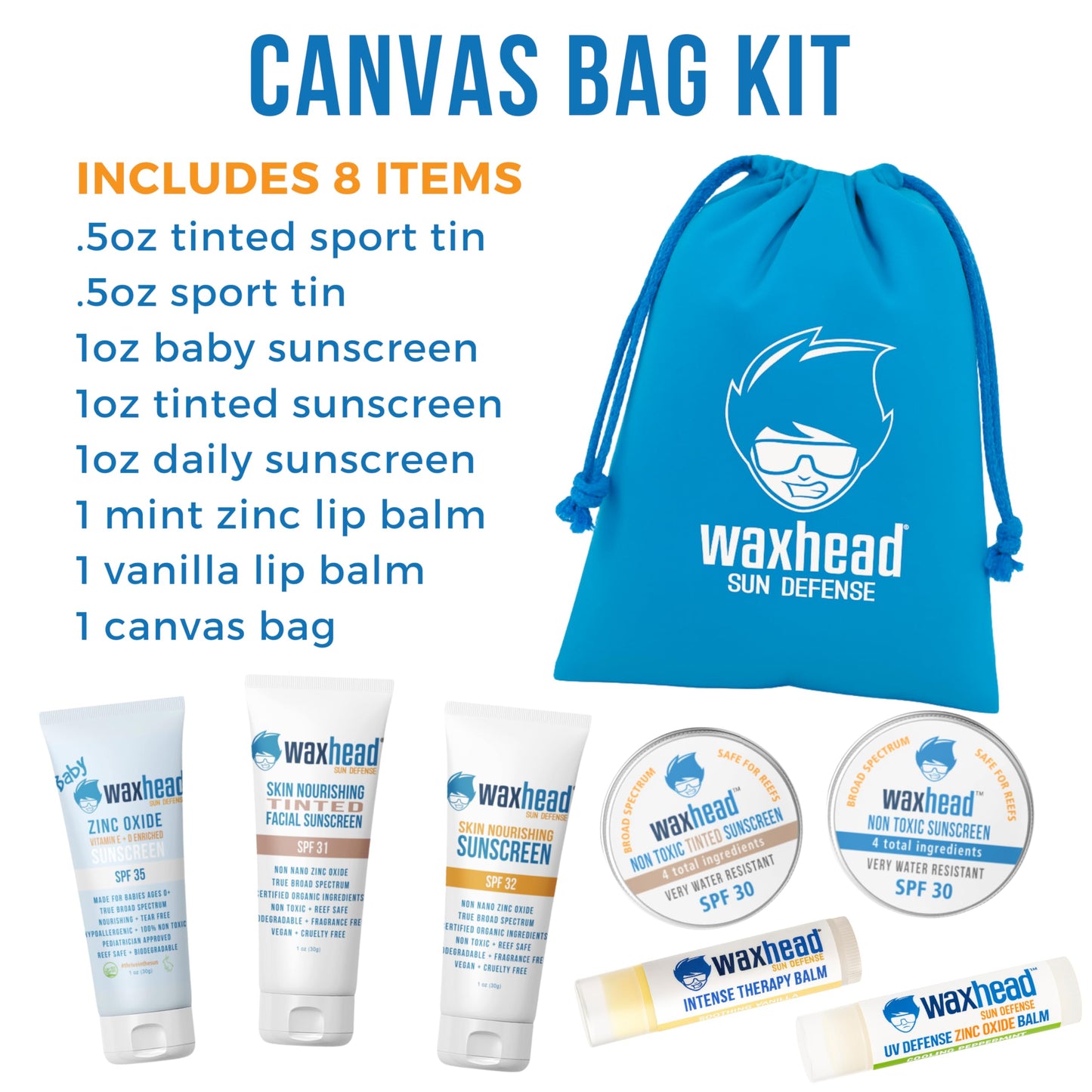 Waxhead Travel Size Sunscreen Sampler Box - Non-Nano Zinc Oxide, Coral Reef Safe, Biodegradable Sunblock SPF 30. Lip Balms, Solid Mini Paste Tins Beauty & Personal Care Waxhead Sun Defense Foods