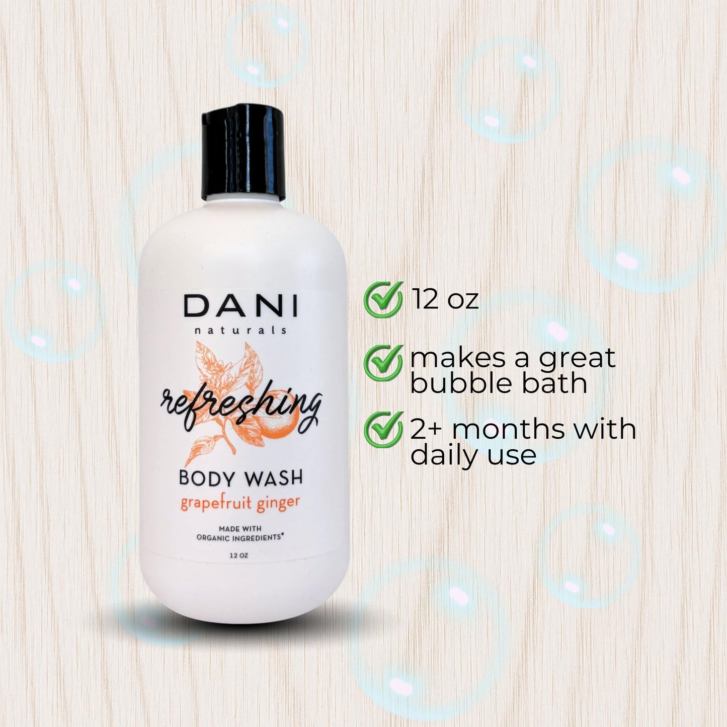 DANI Naturals Grapefruit Ginger Body Wash, Vegan, Sulfate-Free, Made with Organic Ingredients, 12 fl oz Beauty & Personal Care DANI