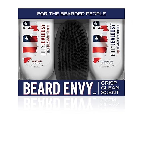 Billy Jealousy USA Beard Envy Facial Hair Refining Kit with Beard Wash Facial Hair Control and Boar Bristle Brush for Clean, Hydrated, Soft, Tamed Beauty & Personal Care Billy Jealousy