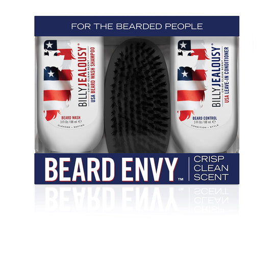Billy Jealousy USA Beard Envy Facial Hair Refining Kit with Beard Wash Facial Hair Control and Boar Bristle Brush for Clean, Hydrated, Soft, Tamed Beauty & Personal Care Billy Jealousy