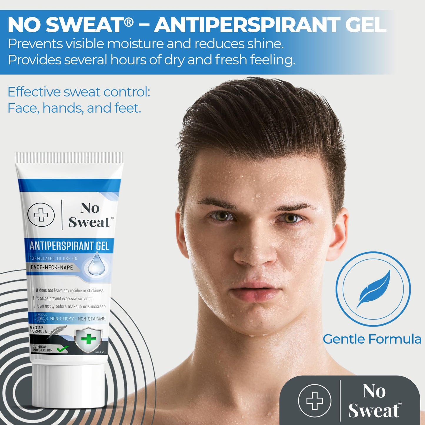 No Sweat Antiperspirant Gel 50 ML - Suitable Usage For Face-Neck-Nape Helps Prevent Excess Facial Sweating and Facial Shining-Suitable For Active Work Beauty and Personal Care No Sweat