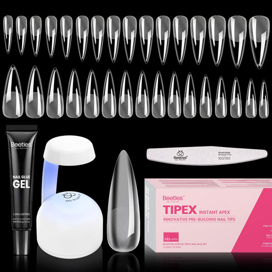 Beetles Tipex Instant Apex Nail Tips Kit, Stiletto Long, 224pcs 16 Sizes, with Tipex UV Nail Glue Mini Nail Lamp,Pre-Building Pre-Etched Strong Beauty and Personal Care beetles Gel Polish Default Title