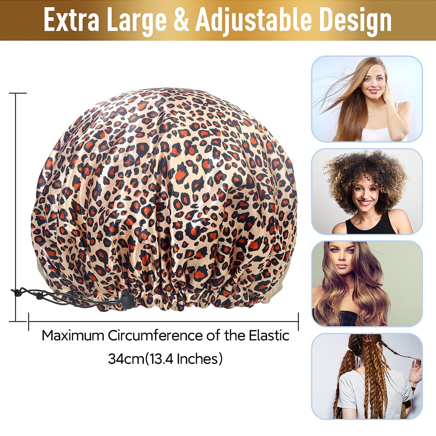 Shower Cap for Women, Oversized Waterproof Women Shower Caps, Extra Large Shower Cap Designed for all Hair Lengths with PEVA Lining & Adjustable Beauty & Personal Care Fishent