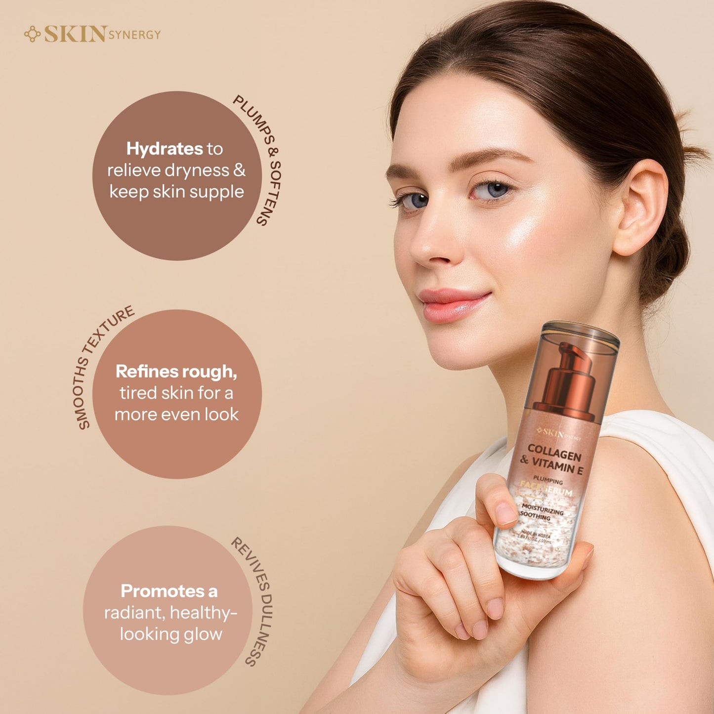 Skin Synergy Collagen & Vitamin E Face Serum - Hydrating, Firming & Nourishing Formula - Dermatologist Tested, Anti-Aging, Korean Skin Care - Clean Beauty & Personal Care Skin Synergy