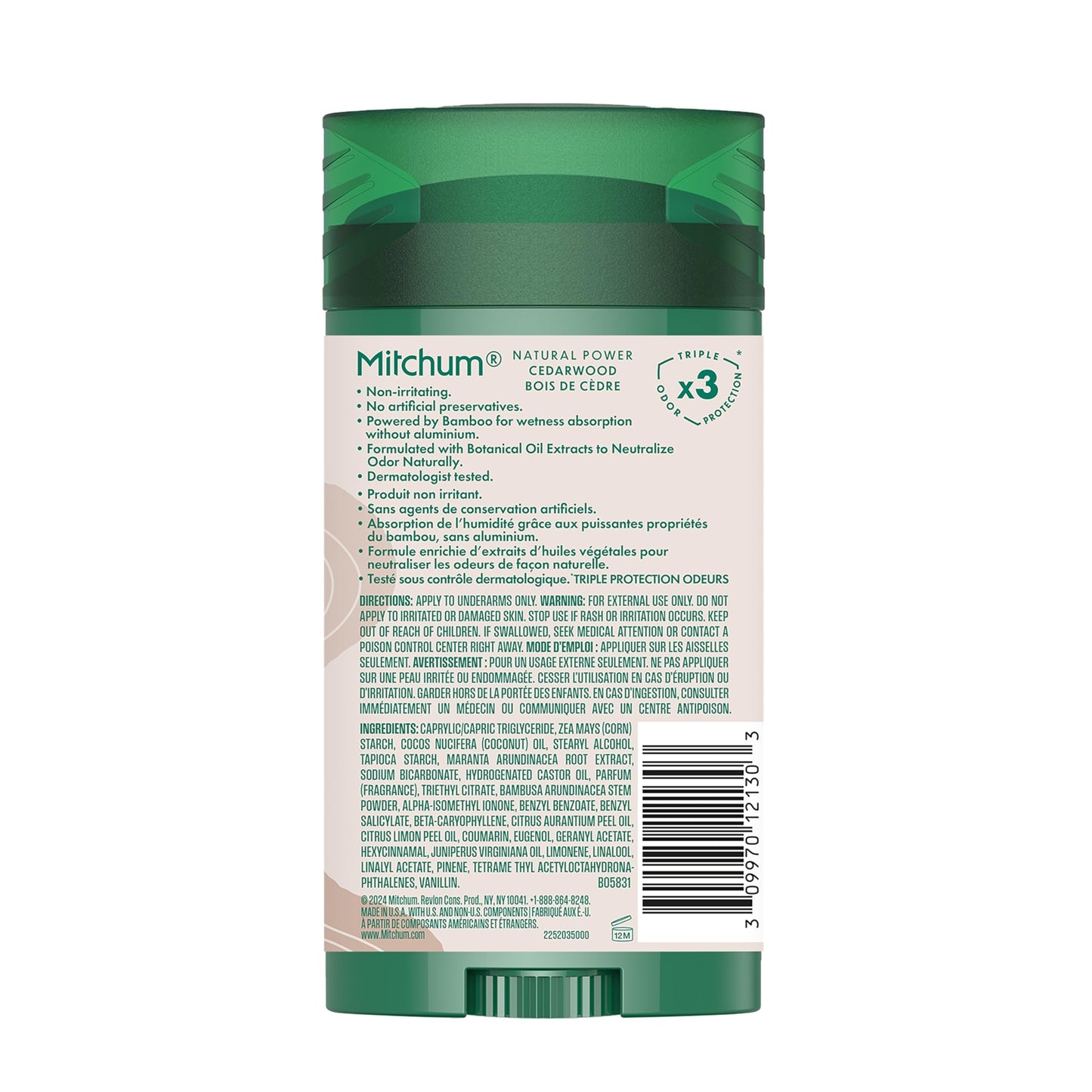 Mitchum Men’s Natural Power Deodorant Solid, Cedarwood, 24HR Protection, Vegan, 2.7 oz Beauty and Personal Care Mitchum