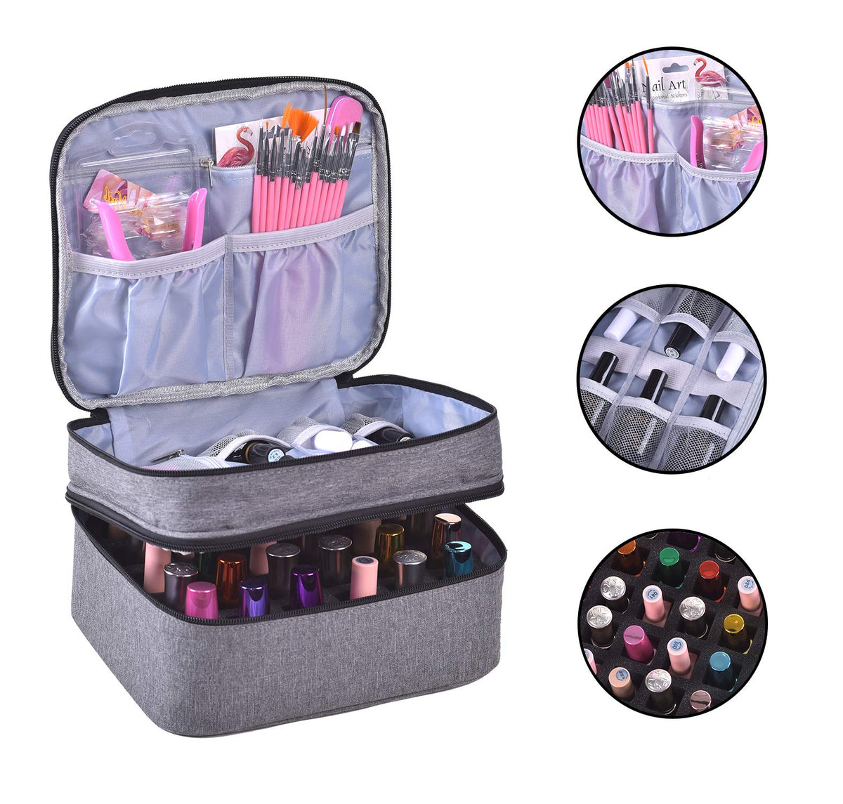 ZFZGFRCS Nail Polish Organizer- Holds 30 Bottles Nail Supply Organizers and Storage Double-layer Nail Bag Organzier Case Nail varnish Organizer Nail Beauty & Personal Care ZFZGFRCS