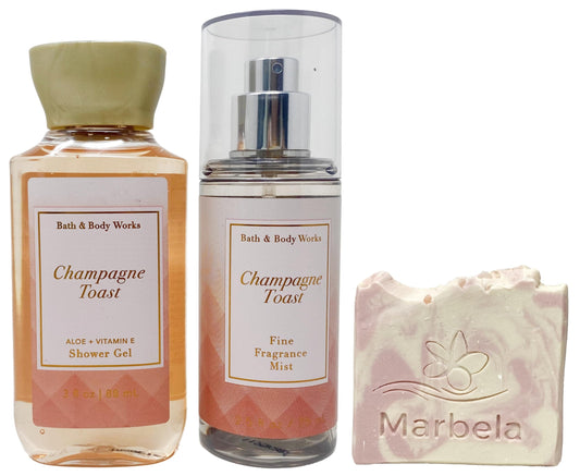 Bath & Body Works Champagne Toast -Duo Set Travel Size- Fine Fragrance Mist and Shower Gel With a Himalayan Salts Springs Sample Soap. Beauty and Personal Care Bath & Body Works