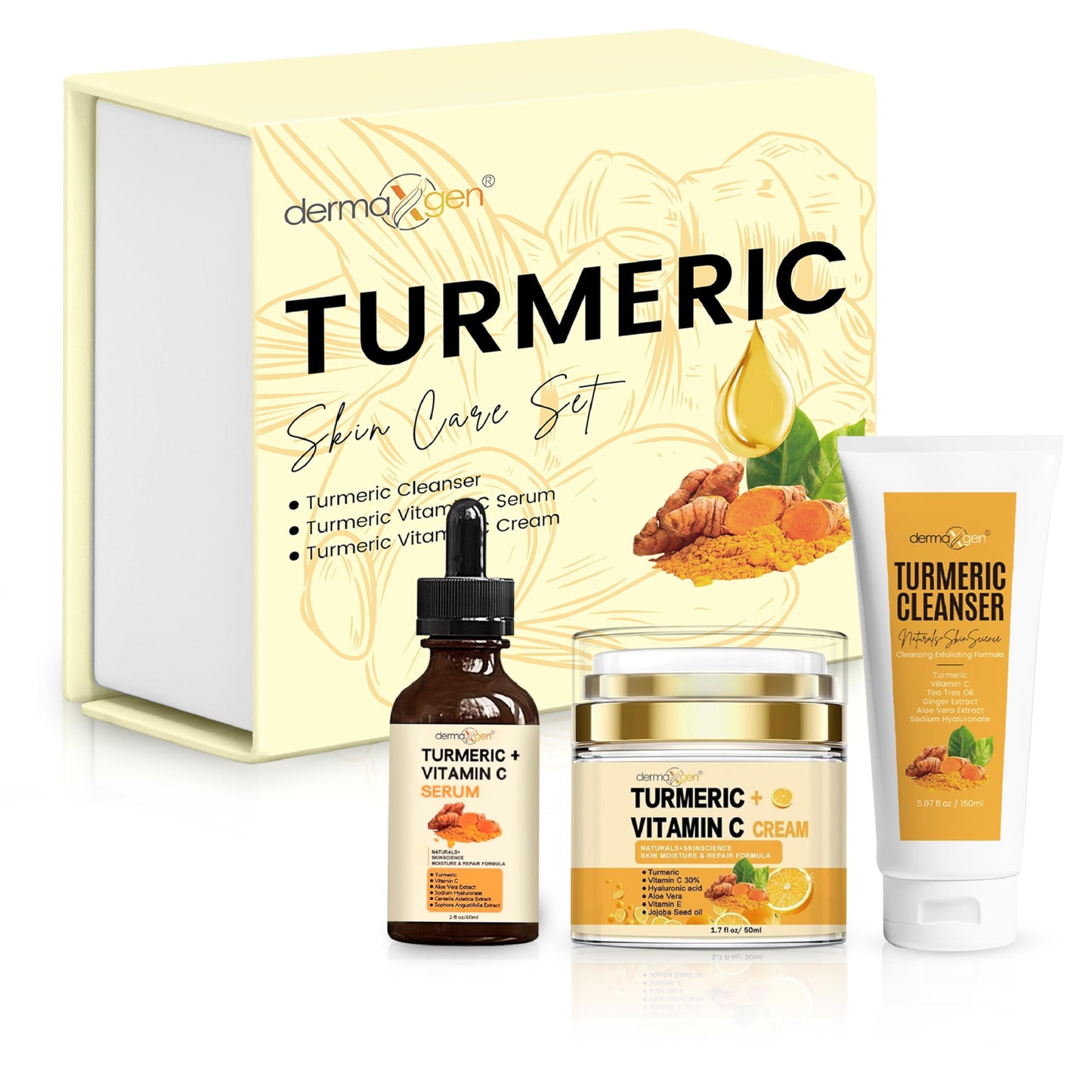 Dermaxgen Turmeric Complete Facial Care Kit - Organic Glowing Skin Anti-Aging, Rejuvenating, Boosting Collagen & Hydrating - Day & Night Brightening Beauty & Personal Care DERMAXGEN