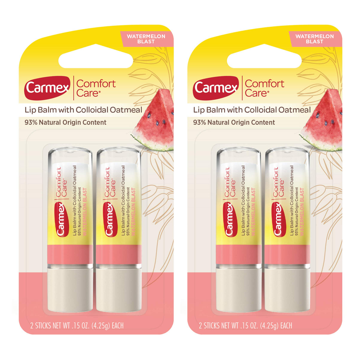 Carmex Comfort Care Lip Balm Sticks with Colloidal Oatmeal, Watermelon Blast Flavor, 4 Count (2 Packs of 2) Beauty & Personal Care Carmex