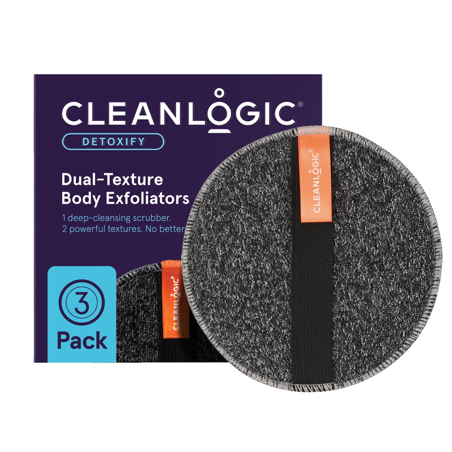 Cleanlogic Detoxify Purifying Charcoal Infused Exfoliating Body Scrubber, Dual-Texture Round Exfoliator Tool for Smooth, Clean Skin, Daily Skincare Beauty & Personal Care Cleanlogic