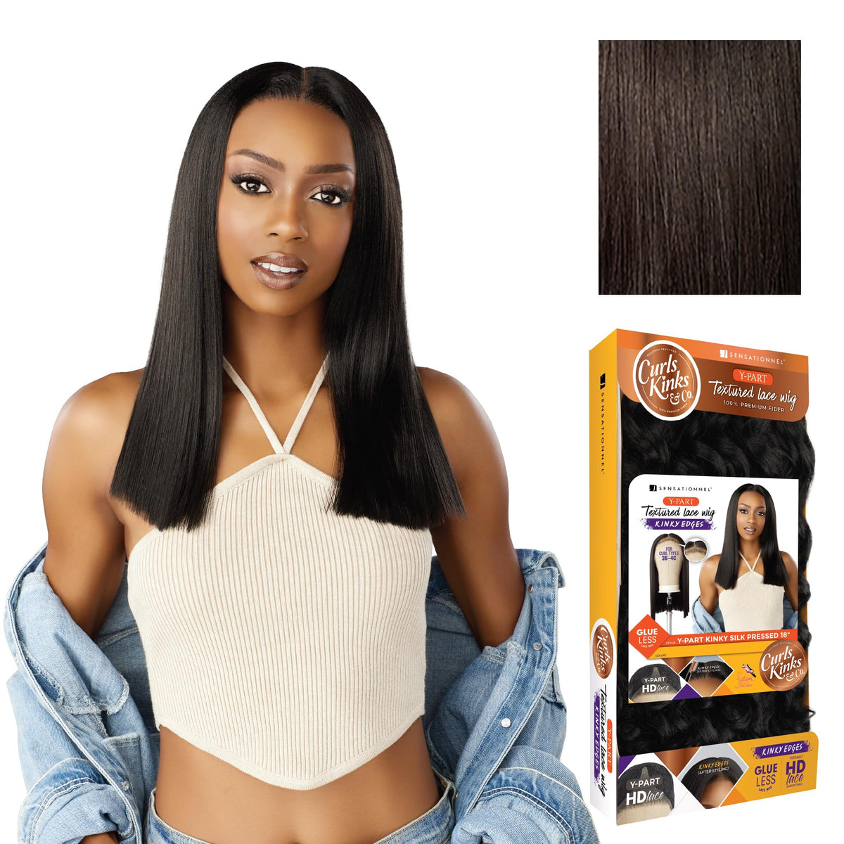 Sensationnel CKCO Kinkyedges Wig-Kinky Silk Pressed 18 Inch, 2 DARKBROWN