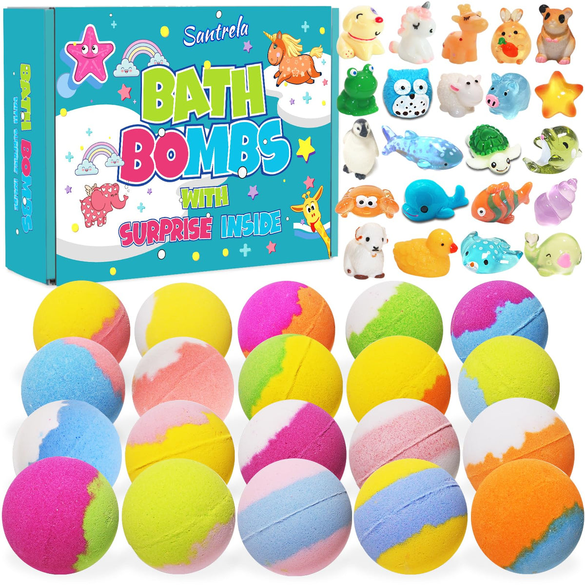 Bath Bombs for Kids with Surprise Inside, 20 Pack Kids Bath Bombs Gift Set with Toys for Girls Boys, Handmade Child-Safe Bubble Bath Fizzy Balls Kit… Beauty & Personal Care Santrela