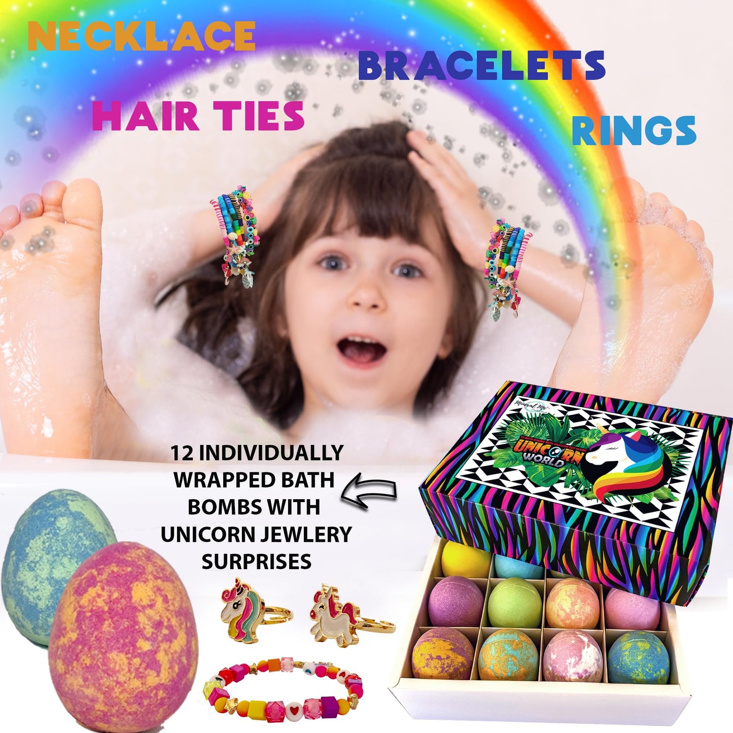 Mineral Me California Unicorn Bath Bombs for Girls with Jewelry Inside - Organic Bath Bombs for Kids with Surprise, Natural, Skin Moisturizing Beauty and Personal Care Mineral Me California