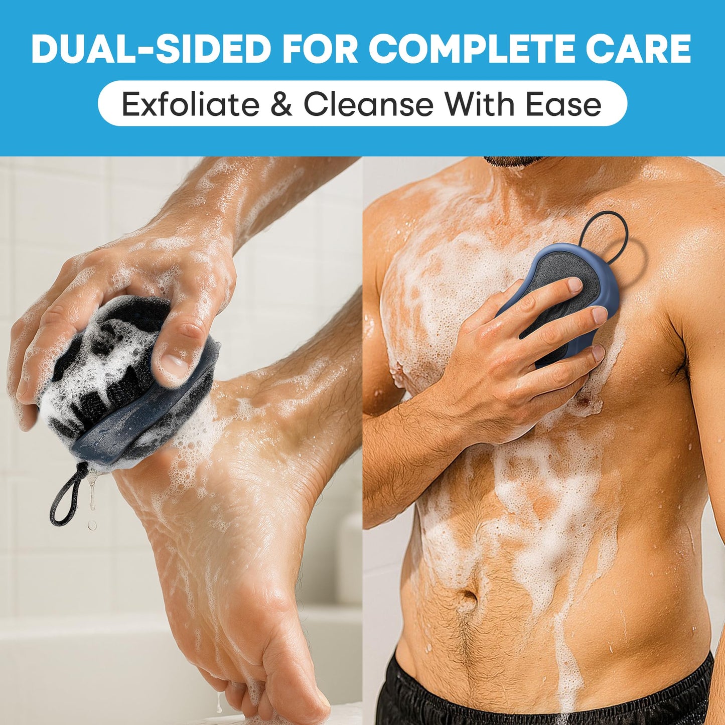 Shower Scrubber for Body 2-in-1 : 2 - Pack High Foaming Body Scrubber Exfoliator for Men, Ergonomic Shower Scrub, Deep Exfoliating Travel Bath Brush Beauty and Personal Care Tilcare