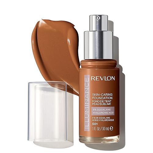Revlon Illuminance Skin-Caring Liquid Foundation, Hyaluronic Acid, Hydrating and Nourishing Formula with Medium Coverage, 501 Toasted Caramel, 1 fl oz Beauty & Personal Care REVLON