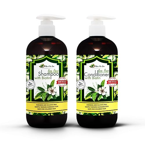 Tea Tree Oil & Biotin Shampoo & Conditioner Set for Men & Women | Professional Strength Formula | Refreshes & Stimulates Hair & Scalp | Moisturizing Beauty & Personal Care Vita A to Zee
