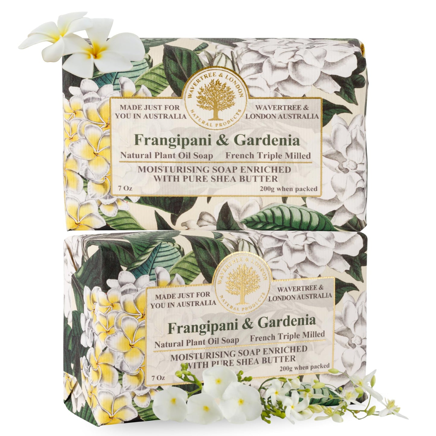 Wavertree & London Frangipani Gardenia Scented Natural Soap (2 Bars), 7oz Moisturizing French Triple Milled Soap Bars enriched with shea butter - Pure Beauty & Personal Care Wavertree & London
