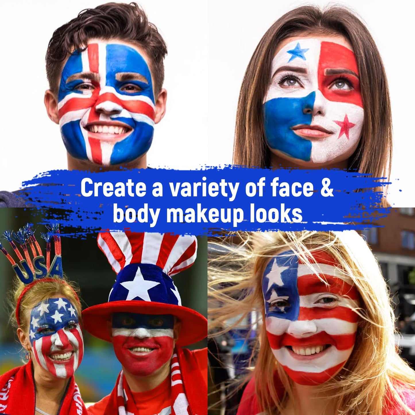Red White Blue Face Body Paint - USA American Flag 3 Colors Makeup Face Painting Palette for America's Patriotic Events 4th of July, Independence Day Beauty & Personal Care GCCL