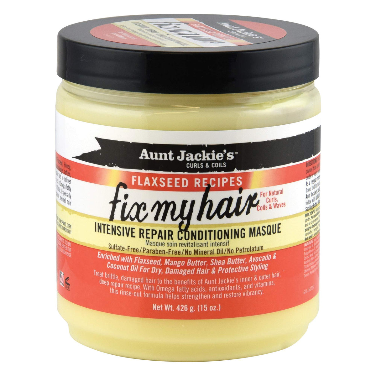 Aunt Jackie's Flaxseed Recipes Fix My Hair, Intensive Repair Conditioning Masque, Helps Prevent and Repair Damaged Hair, 15 Ounce jar Beauty & Personal Care Aunt Jackie's