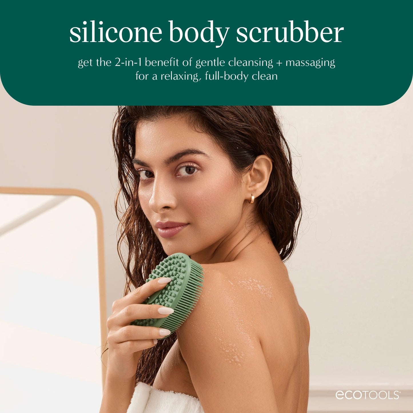 EcoTools Silicone Body Scrubber, for Gentle Cleansing & Exfoliating, 2-in-1 Silicone Scrubber & Body Massager, Hygienic & Durable Bath Accessory, Eco Beauty and Personal Care EcoTools
