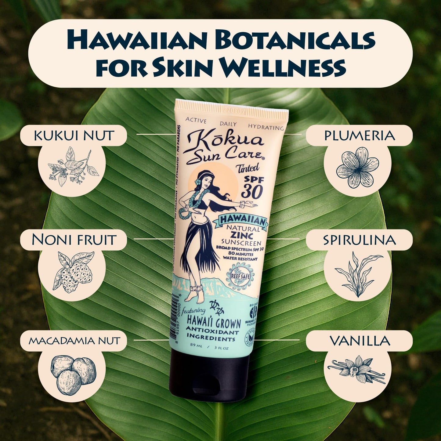Kokua Sun Care Hawaiian Reef Safe SPF 30 | Zinc Oxide | Tinted Mineral for Face & Body | Sun Protection | Water Resistant | Chemical Free | Natural Beauty & Personal Care Kokua Sun Care