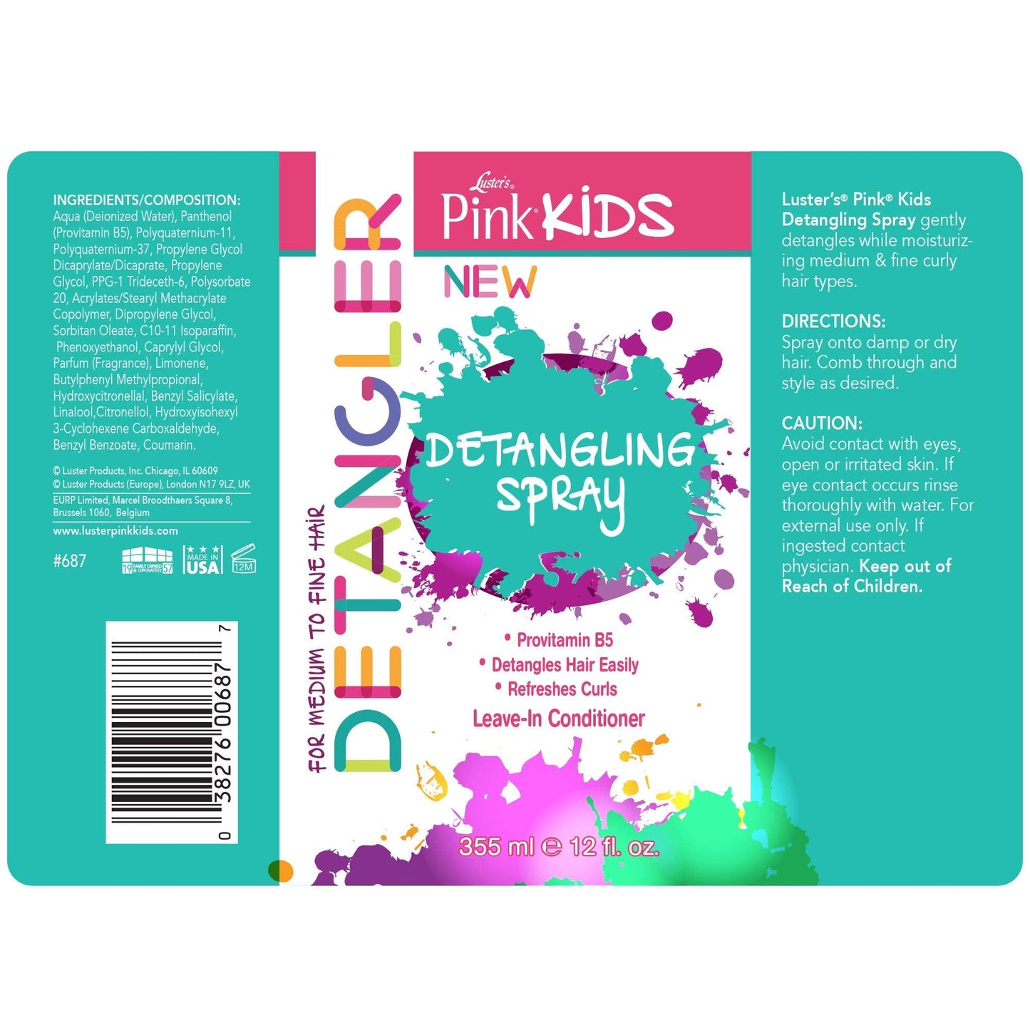Luster's Pink Kids Detangling Spray, 12 Ounce Made with Provitamin B5. Beauty & Personal Care Luster's