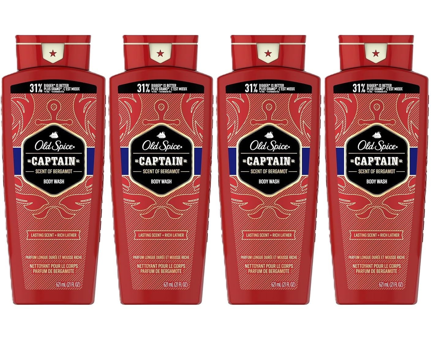 Old Spice Captain Scent of Bergamot Body Wash 21 fl oz - Pack of 4 Beauty & Personal Care Old Spice