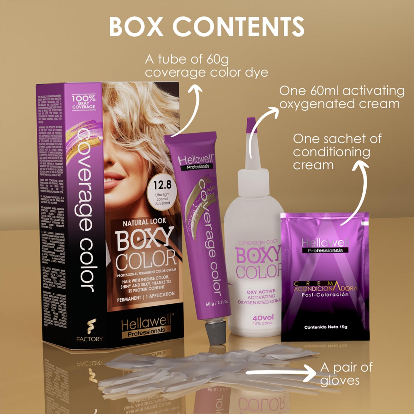 BOXY COLOR Coloring kit professional, permanent color cream hair dye with Vegetal Protein to get Hair with intense color shiny and silky. 100% Gray Beauty & Personal Care HELLAWELL PROFESSIONALS