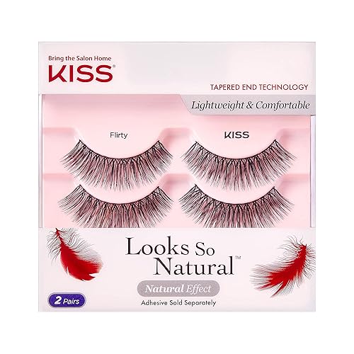 KISS Looks So Natural False Eyelashes Double Pack, Lightweight & Comfortable, Tapered End Technology, Reusable, Cruelty-Free, Contact Lens Friendly Beauty & Personal Care KISS