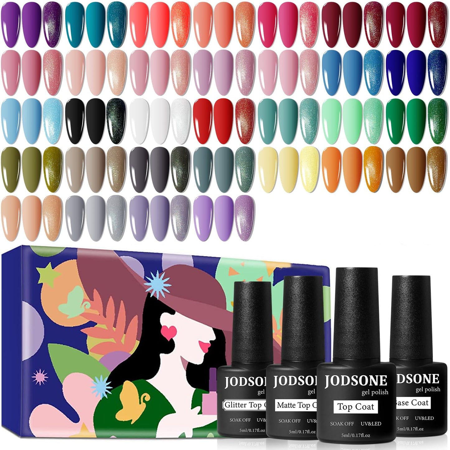 JODSONE 55 Colors Gel Nail Polish Kit with U V Light 60 PCS Charming Glitter Gel Polish No Wipe Base Top Coat Shiny Nail Gel Kit With All Sorts Beauty and Personal Care JODSONE Default Title