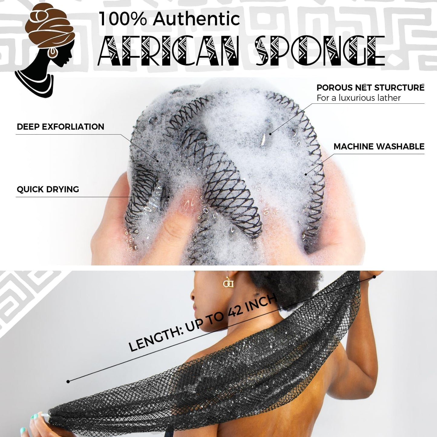 African Net Sponge Authentic - Exfoliating Back Scrub Bath Sponge with Knots - Afro Scrub Body Scrubber Exfoliator Washcloth - African Body Care Daily Beauty and Personal Care RelaxScene